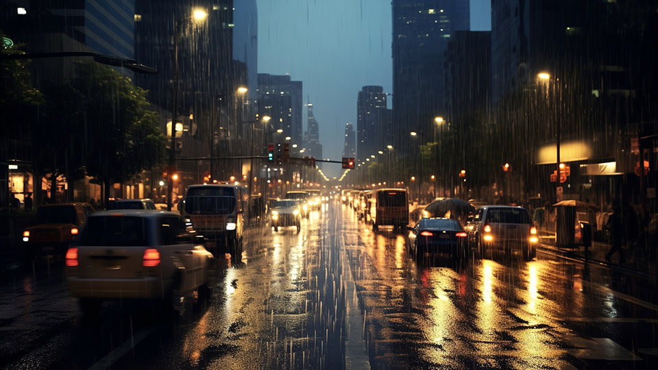 夜晚雨景