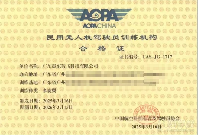 民用无人机驾驶员训练机构合格证
