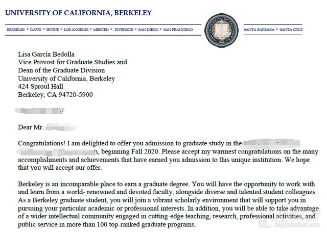 加州大学录取通知书